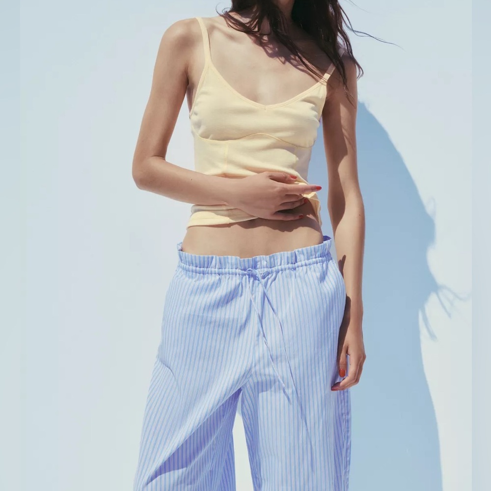 zara striped drawstring pants